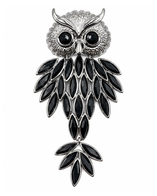 Vintage Butler Statement Black Stone Owl Pendant & Brooch
