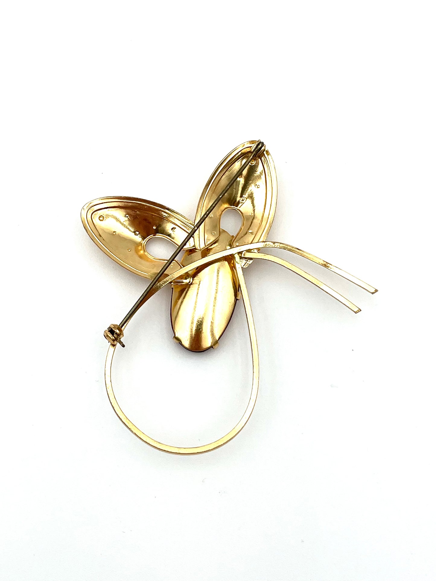 Vintage Gold-Tone Butterfly Brooch – Amber Rhinestone