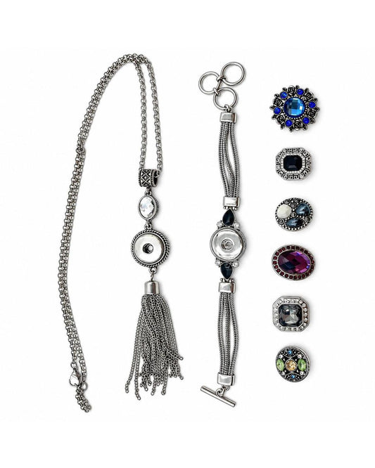 Vintage Interchangeable Snap Button Necklace & Bracelet Set