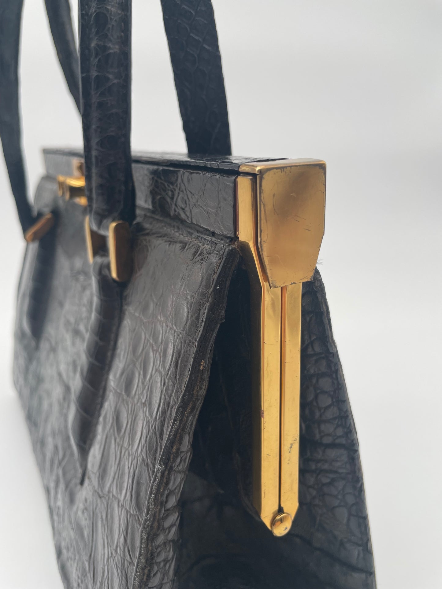 Vintage Modell Goldpfeil 1950s Black Crocodile Tote