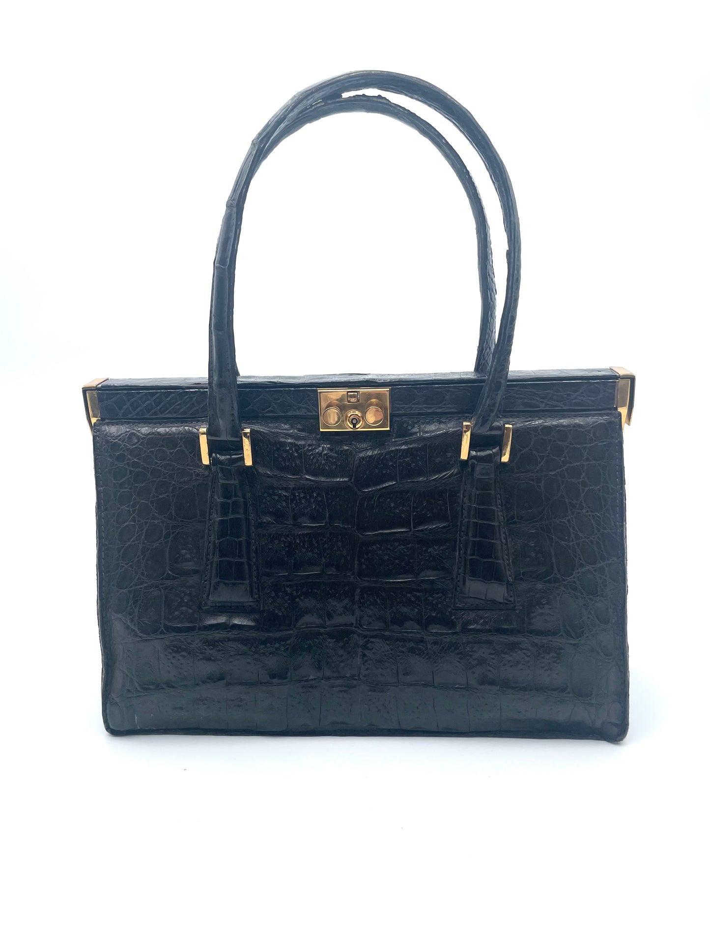 Vintage Modell Goldpfeil 1950s Black Crocodile Tote