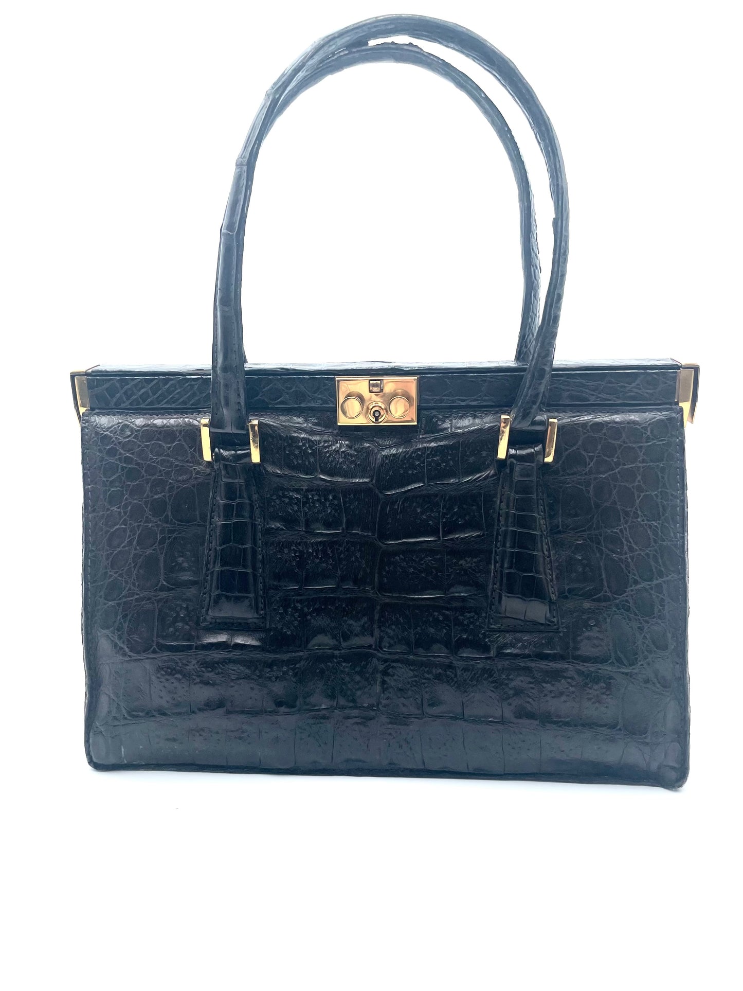 Vintage Modell Goldpfeil 1950s Black Crocodile Tote