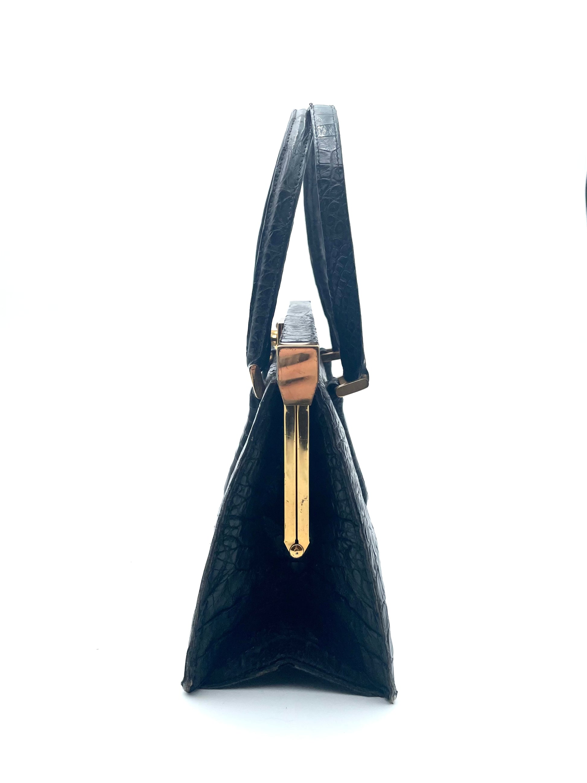 Vintage Modell Goldpfeil 1950s Black Crocodile Tote