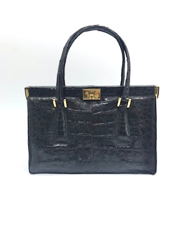 Vintage Modell Goldpfeil 1950s Black Crocodile Tote
