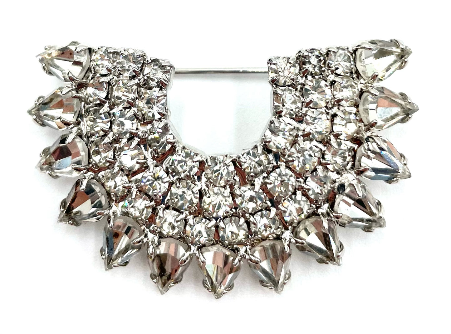 Vintage Rhinestone Statement Brooch – Silver Tone Crystal Fan Design