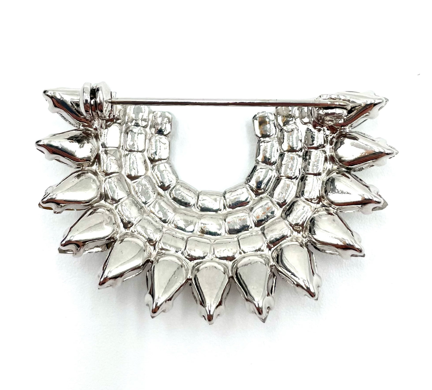 Vintage Rhinestone Statement Brooch – Silver Tone Crystal Fan Design