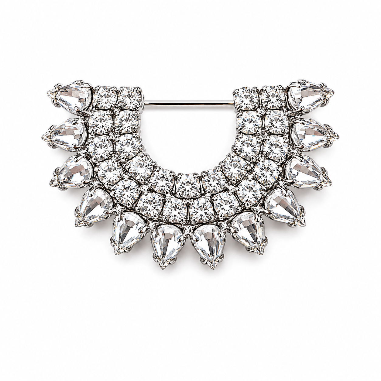 Vintage Rhinestone Statement Brooch – Silver Tone Crystal Fan Design
