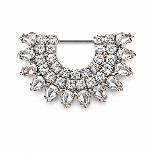 Vintage Rhinestone Statement Brooch – Silver Tone Crystal Fan Design
