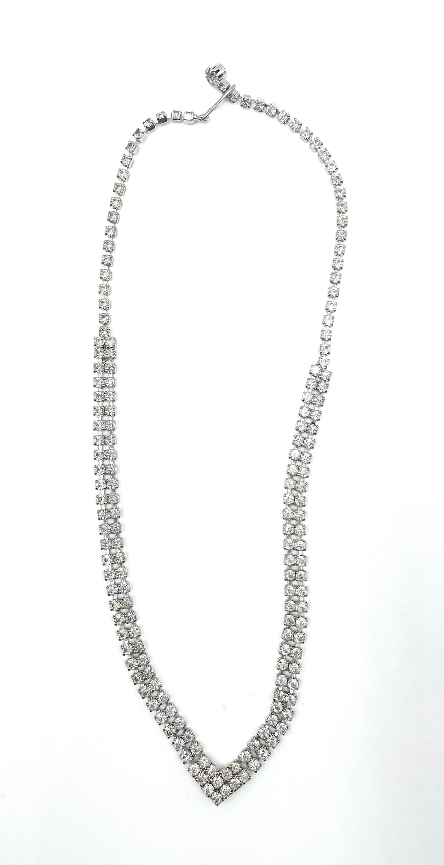 Vintage Rhinestone V Necklace