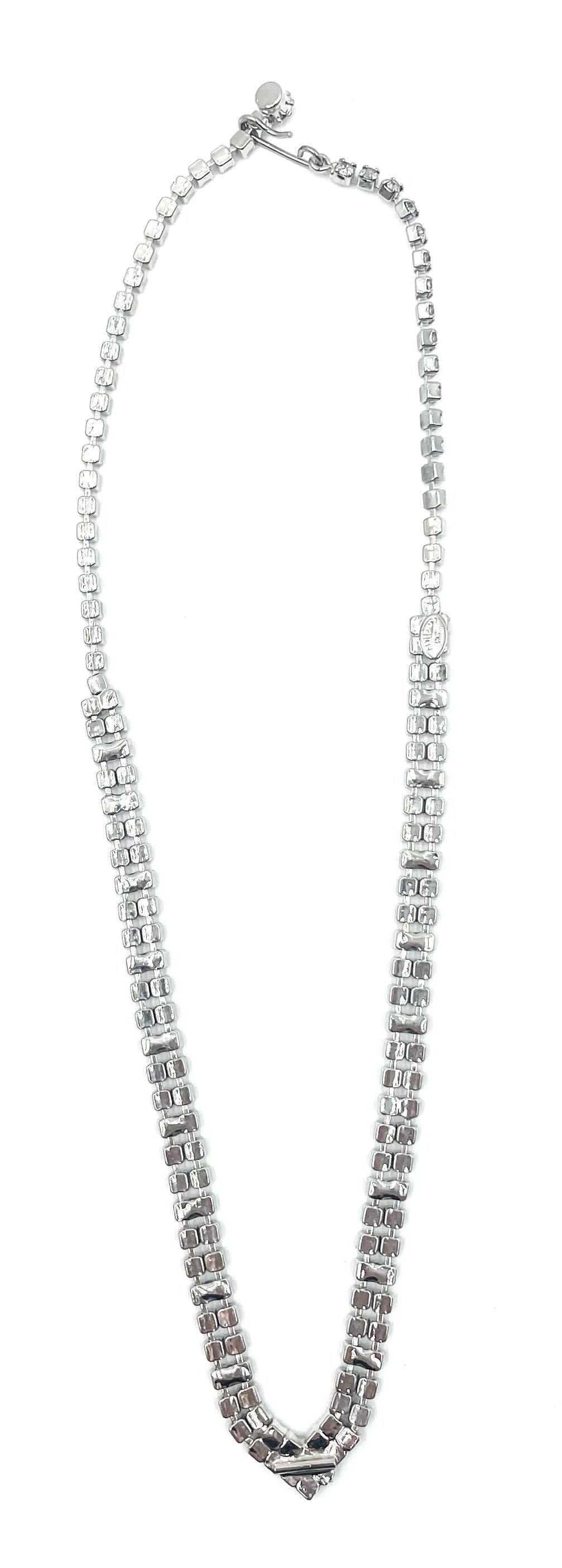 Vintage Rhinestone V Necklace