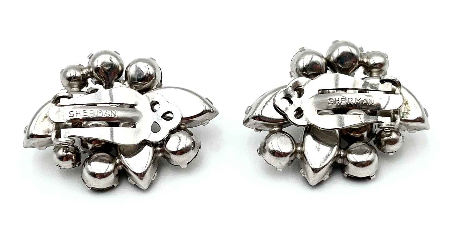 Vintage Sherman Crystal Cluster Clip-On Earrings