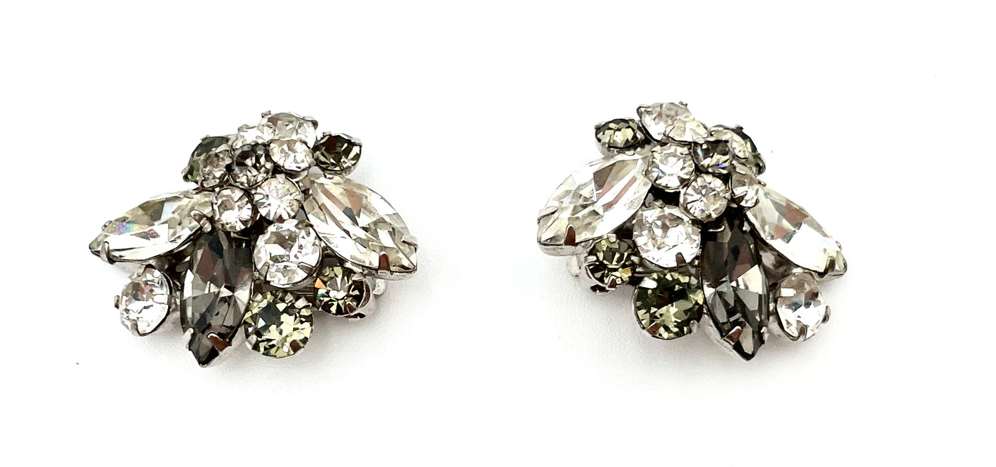 Vintage Sherman Crystal Cluster Clip-On Earrings
