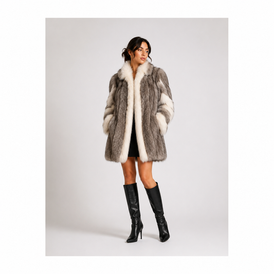 Vintage Silver Fox Fur Coat Size S