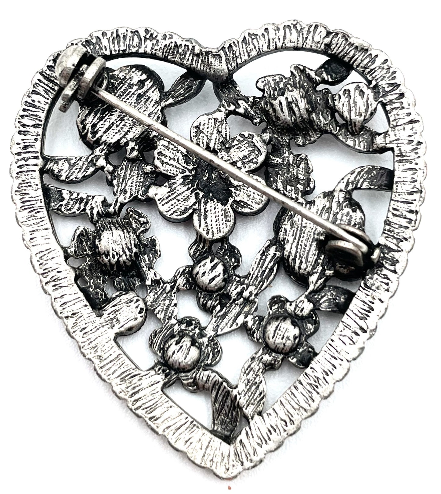 Vintage Silvertone Pink Rhinestone Floral Pin Brooch
