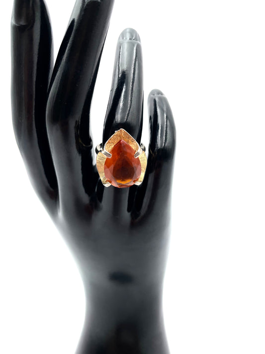 Vintage Statement Ring – Amber-Tone Stone Size 7