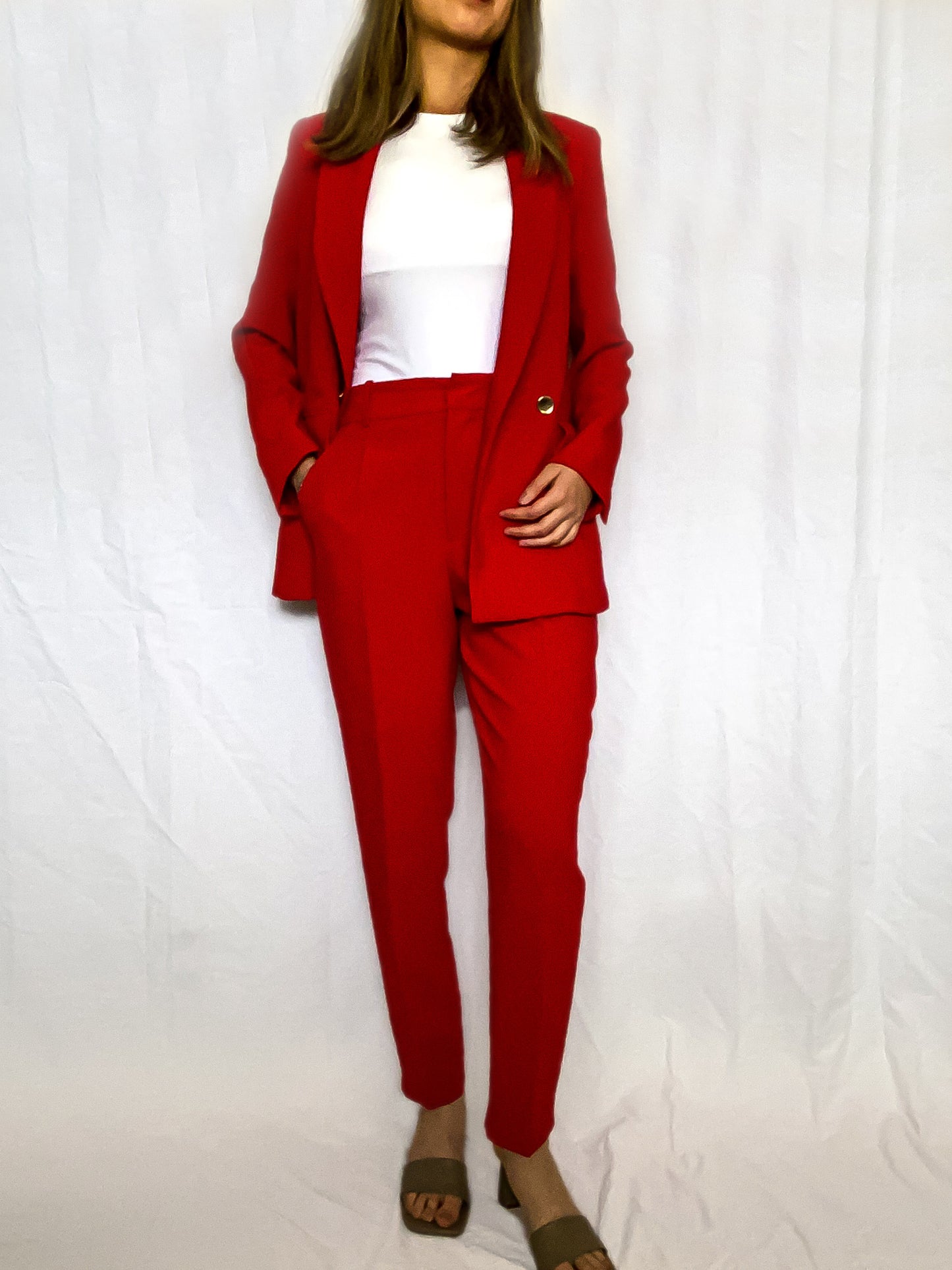 Zara Red Blazer & Trouser Set Size S