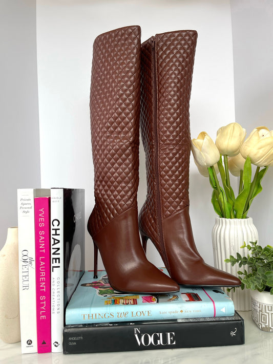 New Snowe Brown Quilted Tall Pointed Boots Size 10