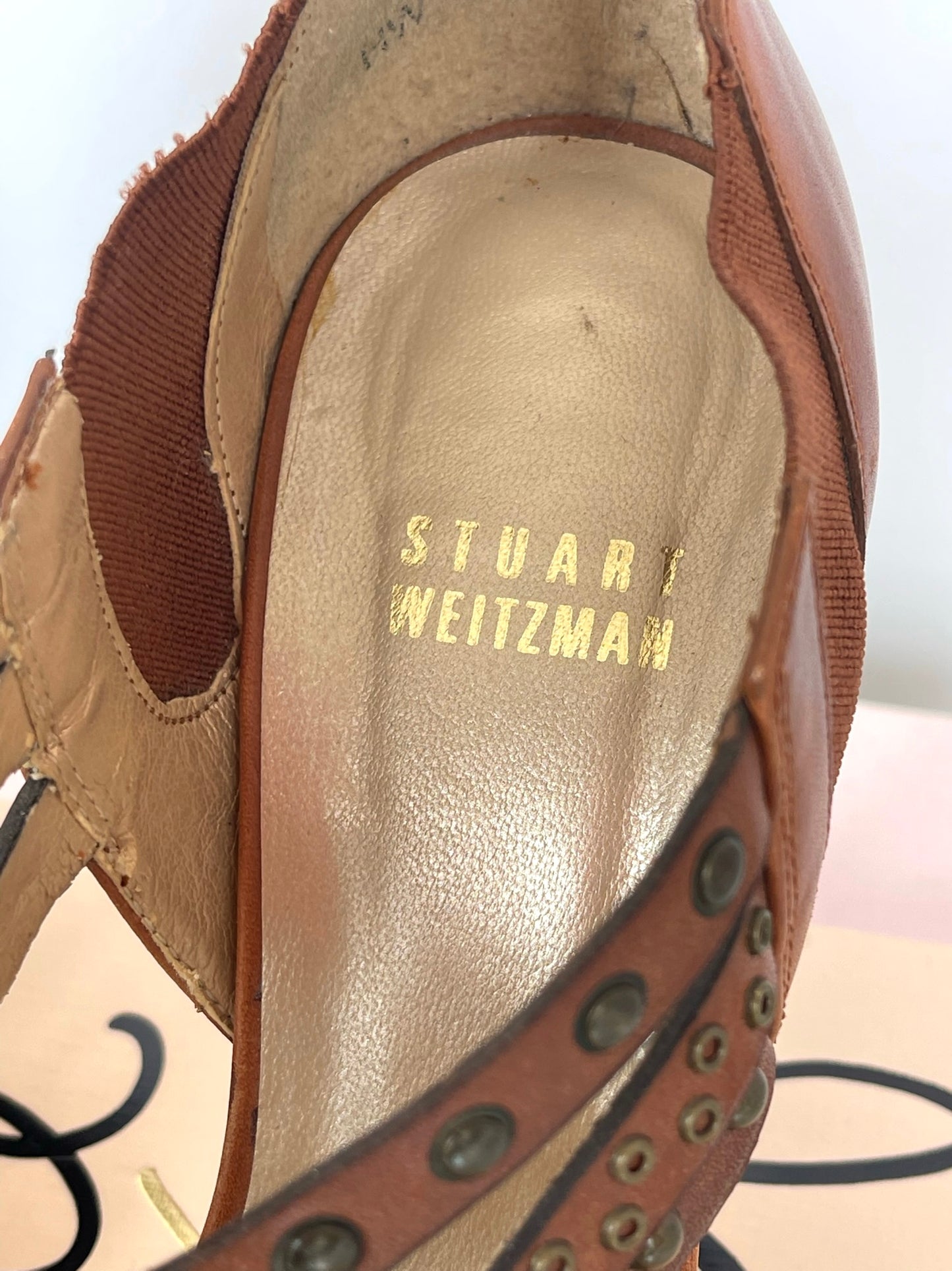 Stuart Weitzman Brown Studded Sandals Size 5.5