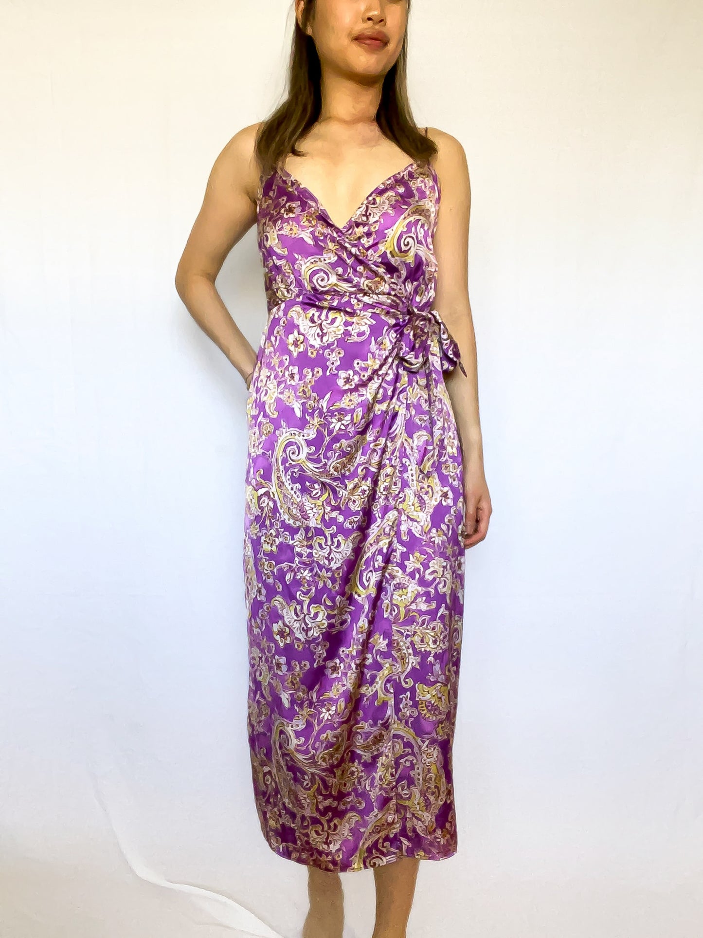 Zara Printed Purple Wrap Dress Size S