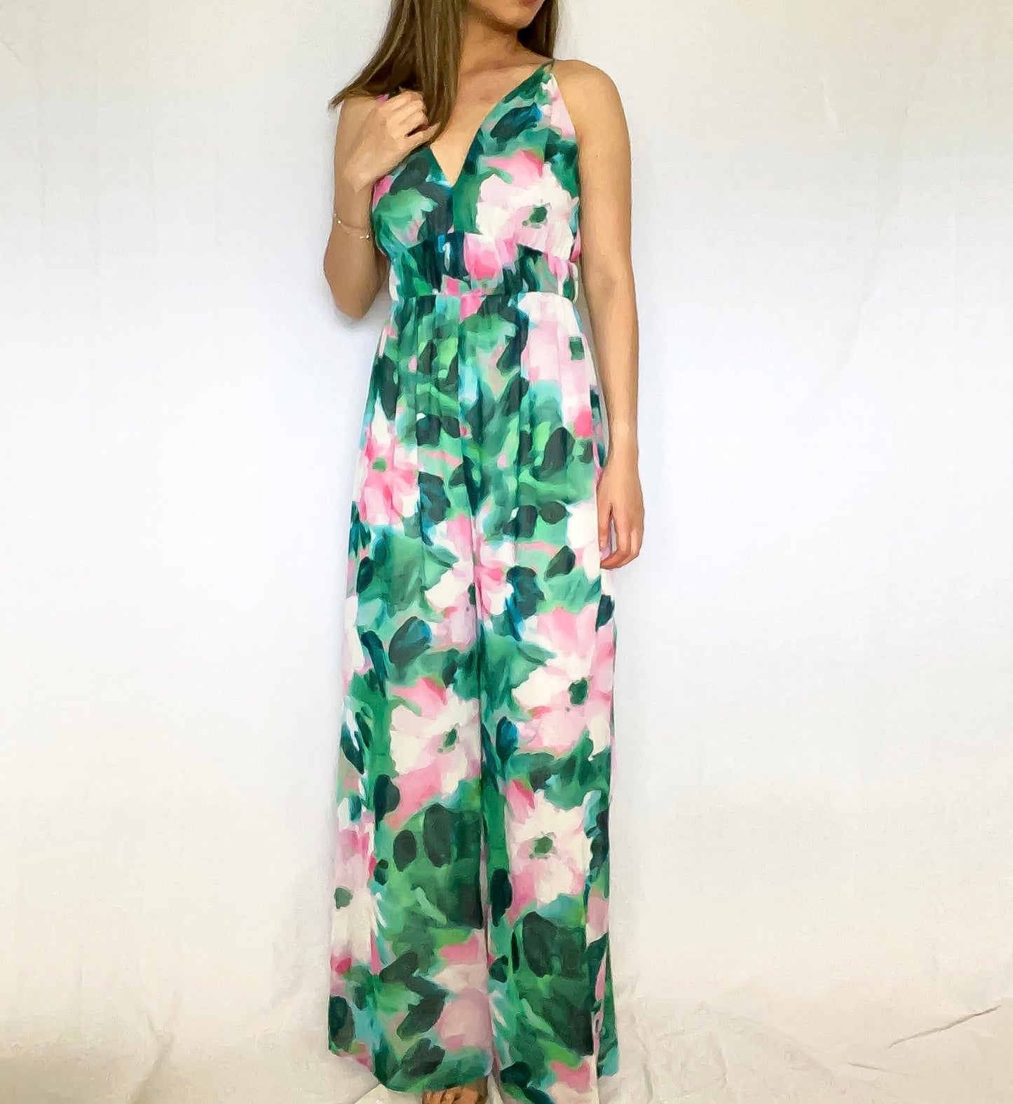Zara Green Floral Jumpsuit Size S