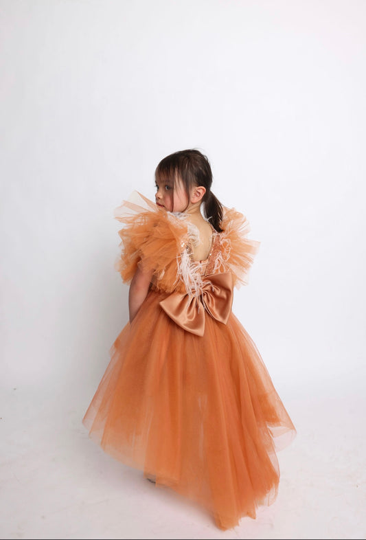 Hannah Copper Tulle Hi- Lo Feather ( Multiple Sizes)