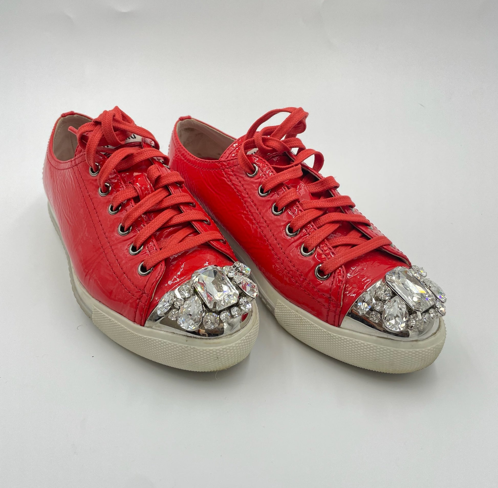 Miu Miu Red Patent Leather Jeweled Sneakers Size 37.5 Joyce s Closet